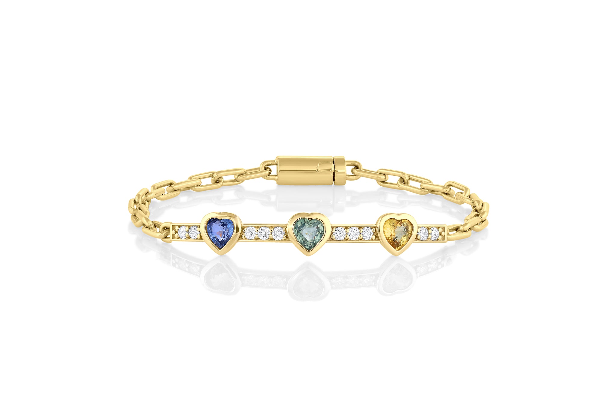 Triple Sapphire Heart and Diamond Gem ID Bracelet
