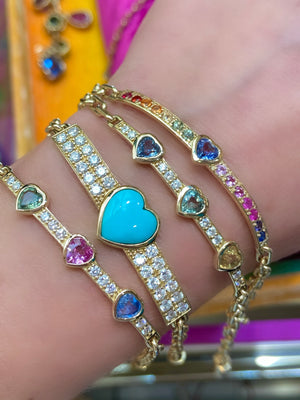 Triple Sapphire Heart and Diamond Gem ID Bracelet