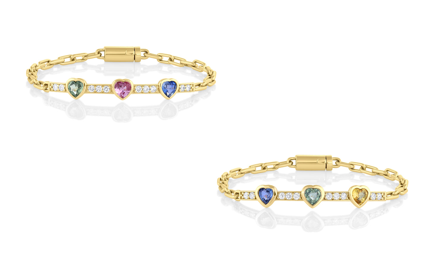 Triple Sapphire Heart and Diamond Gem ID Bracelet