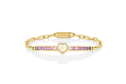 Opal Heart Ombre Sapphire Gem ID Bracelet