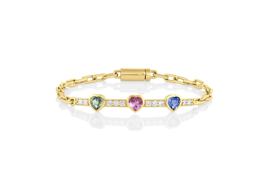 Triple Sapphire Heart and Diamond Gem ID Bracelet