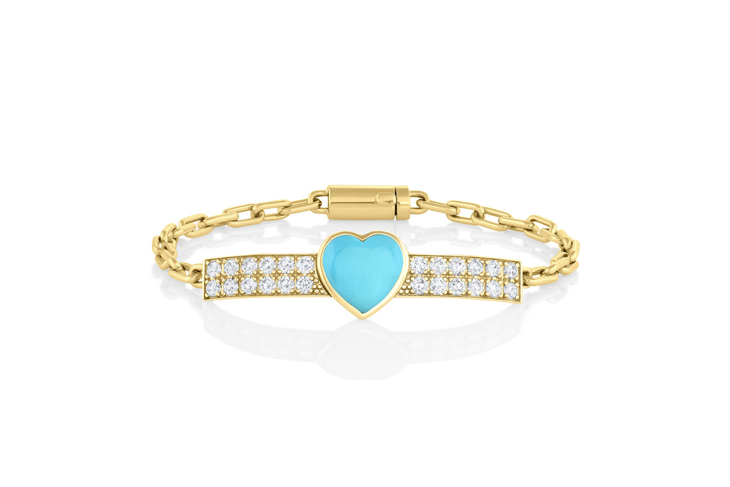 Turquoise Heart and Diamond Gem ID Bracelet