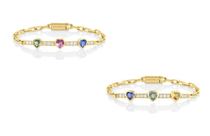 Triple Sapphire Heart and Diamond Gem ID Bracelet