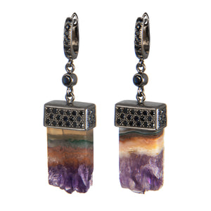 Amethyst Bar Slice Earring- Black Sapphire