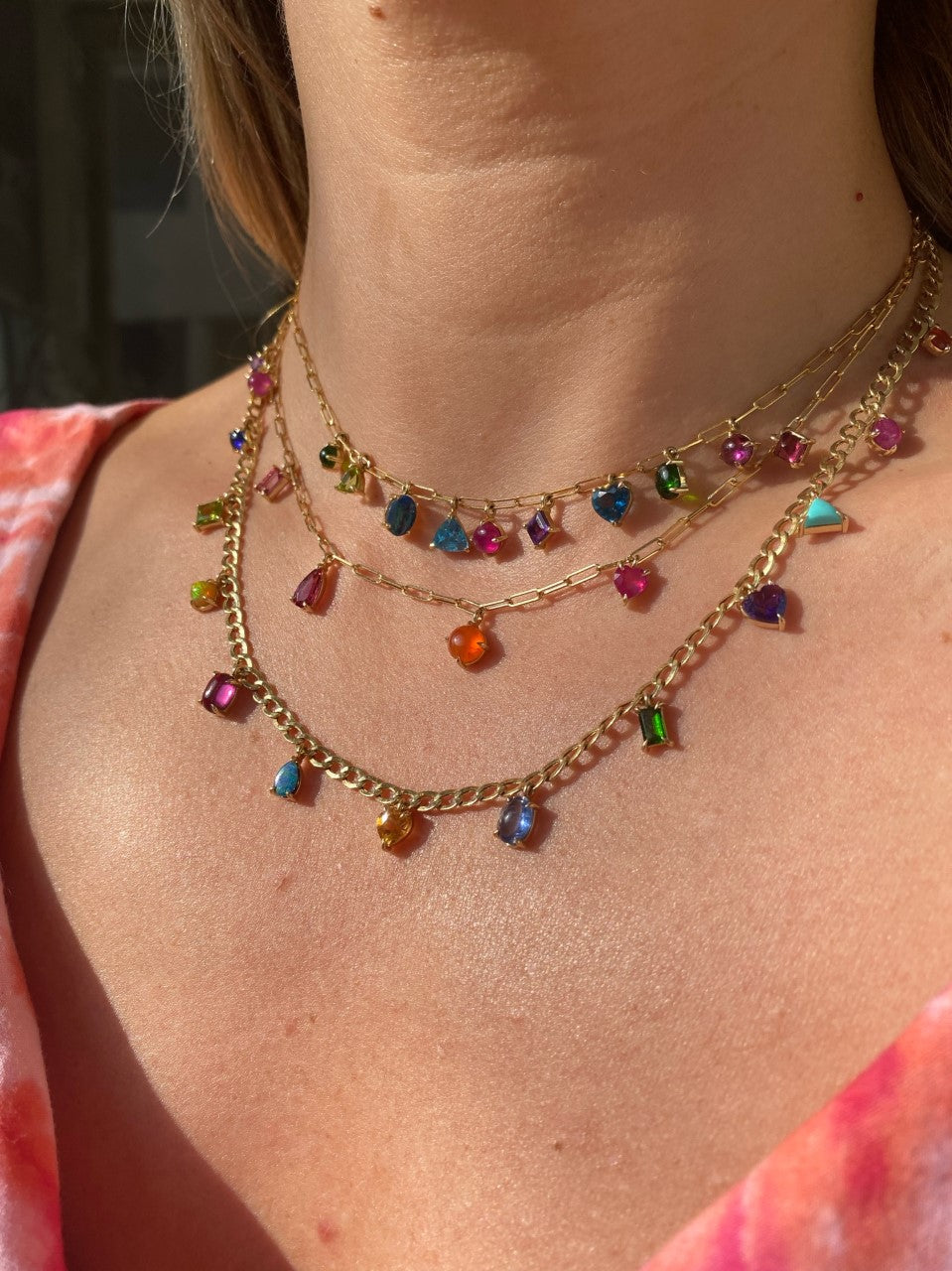 5 Stone Curb Chain Gemfetti Necklace
